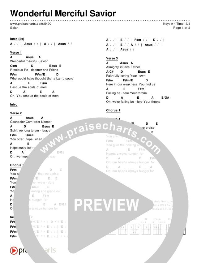 Wonderful Merciful Savior Chords & Lyrics (Selah)