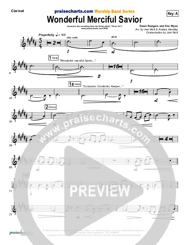 Wonderful Merciful Savior Clarinet (Selah)