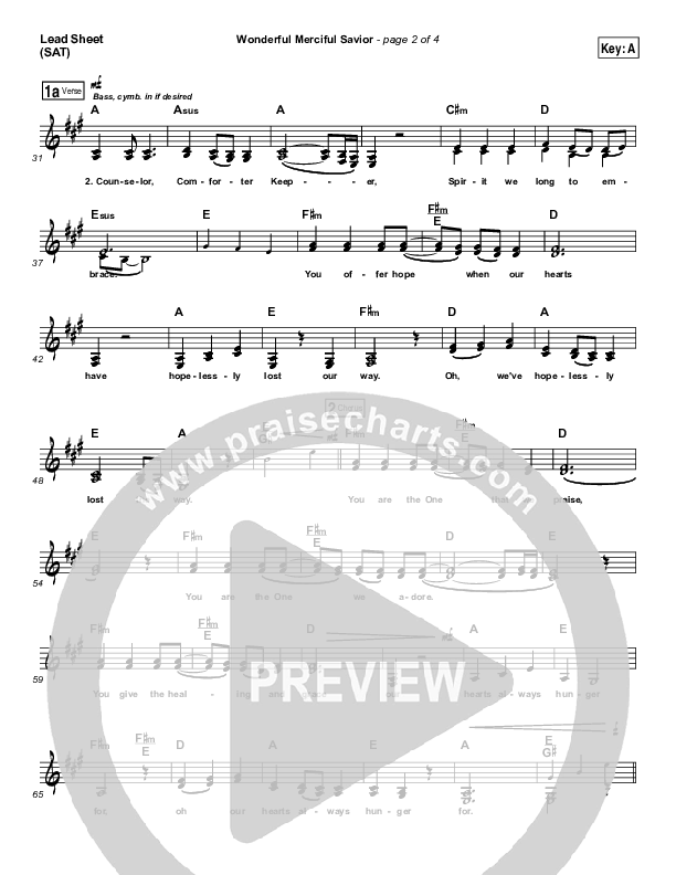 Wonderful Merciful Savior Lead Sheet (SAT) (Selah)