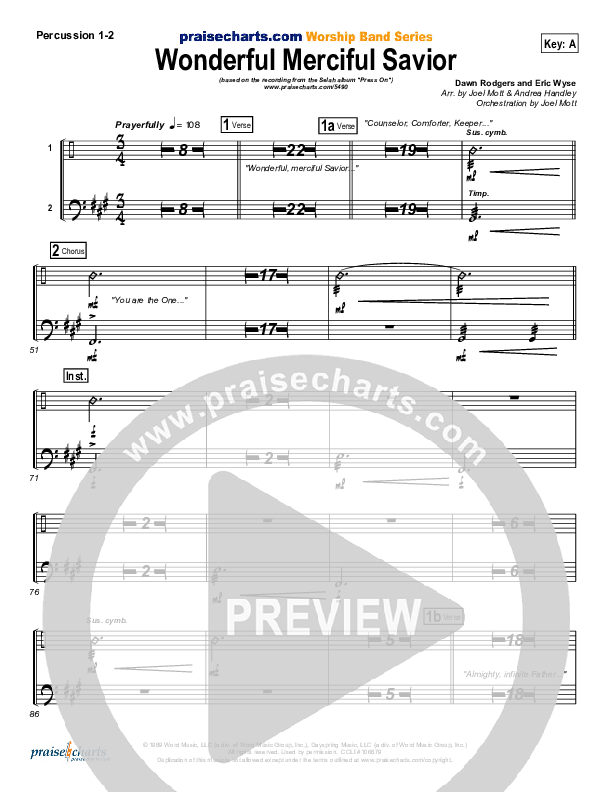 Wonderful Merciful Savior Percussion (Selah)