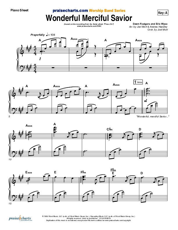 Wonderful Merciful Savior Piano Sheet (Selah)