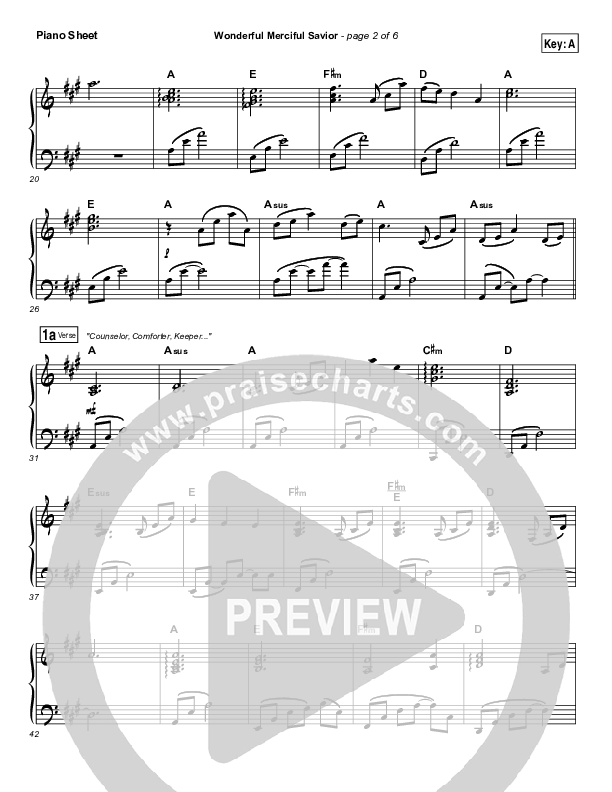 Wonderful Merciful Savior Piano Sheet (Selah)