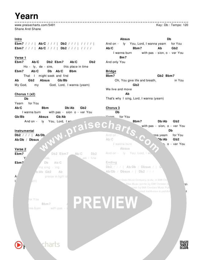 Yearn Chords & Lyrics (Shane & Shane)