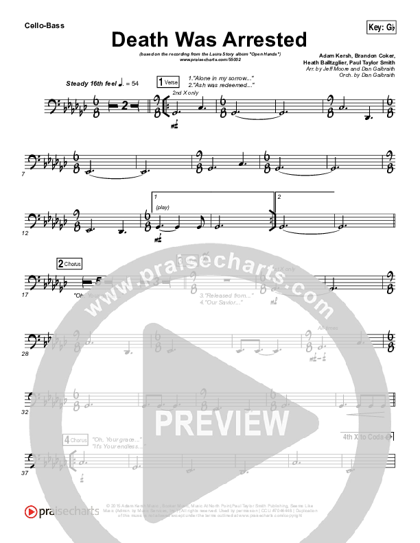 Death Was Arrested Cello/Bass (Laura Story)