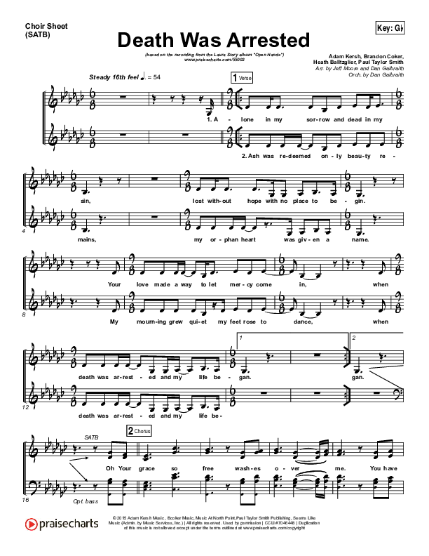 Death Was Arrested Choir Sheet (SATB) (Laura Story)