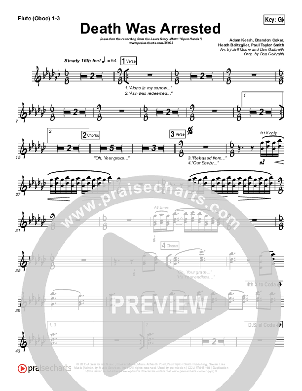 Death Was Arrested Flute/Oboe 1/2/3 (Laura Story)