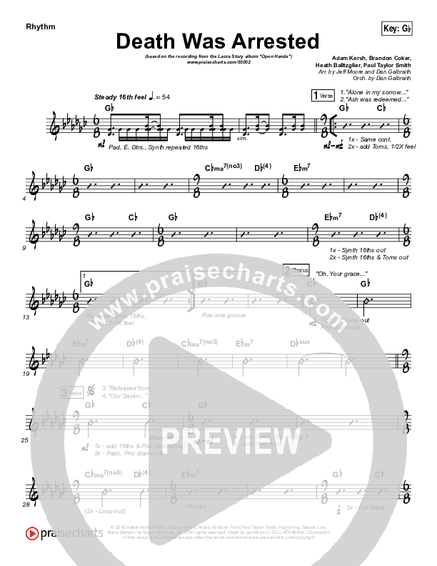 Death Was Arrested Rhythm Chart (Laura Story)