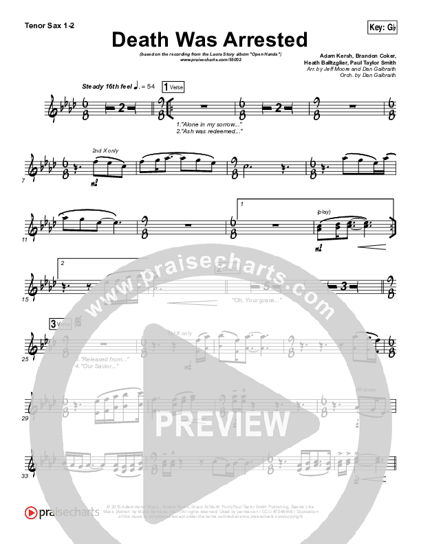 Death Was Arrested Tenor Sax 1/2 (Laura Story)