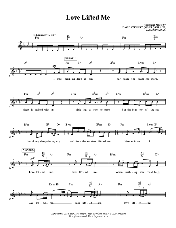 Love Lifted Me Lead Sheet (CH Worship)