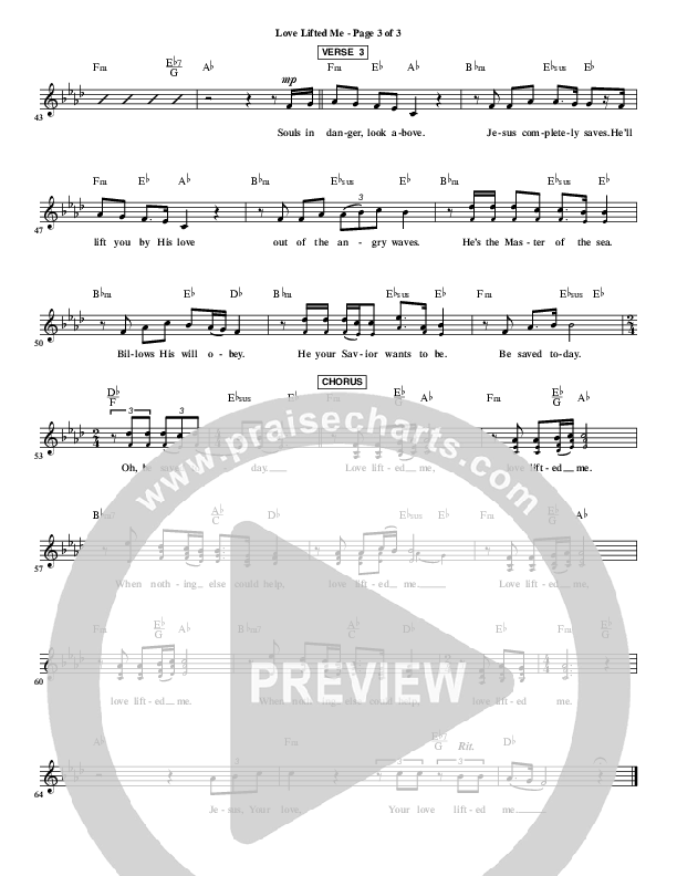 Love Lifted Me Lead Sheet (CH Worship)