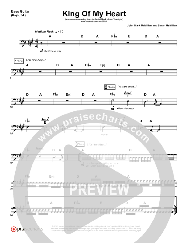 King Of My Heart Bass Guitar (Bethel Music)