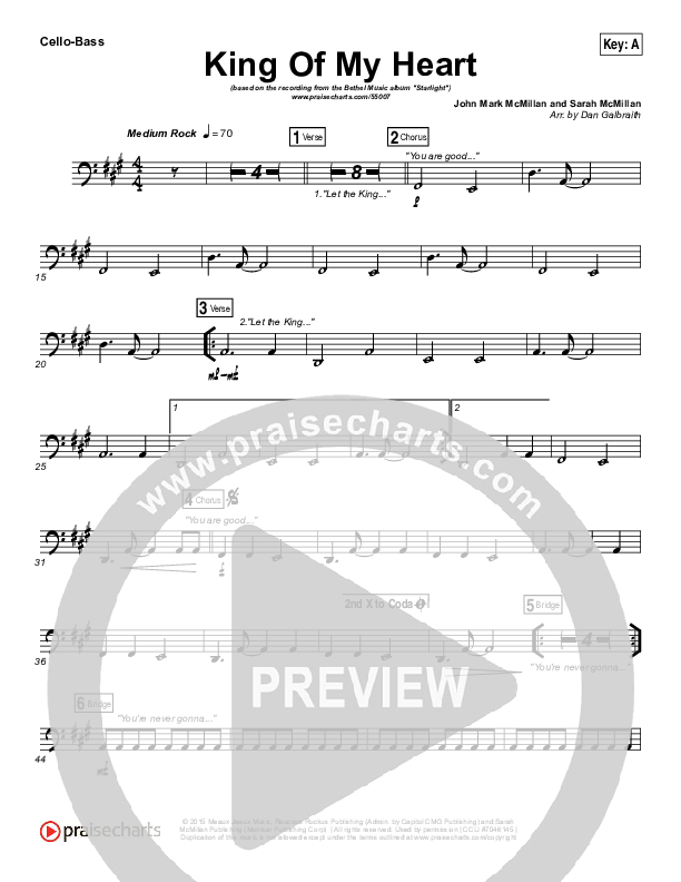 King Of My Heart Cello/Bass (Bethel Music)