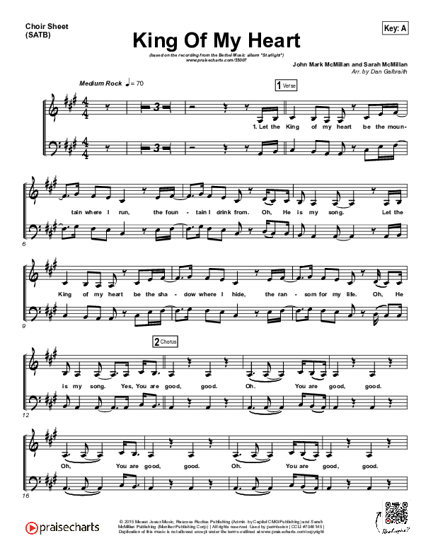 King Of My Heart Choir Sheet (SATB) (Bethel Music)