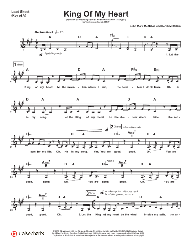King Of My Heart Lead Sheet (Melody) (Bethel Music)