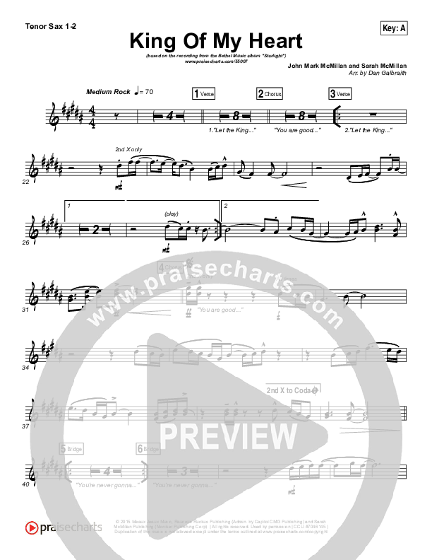 King Of My Heart Tenor Sax 1/2 (Bethel Music)