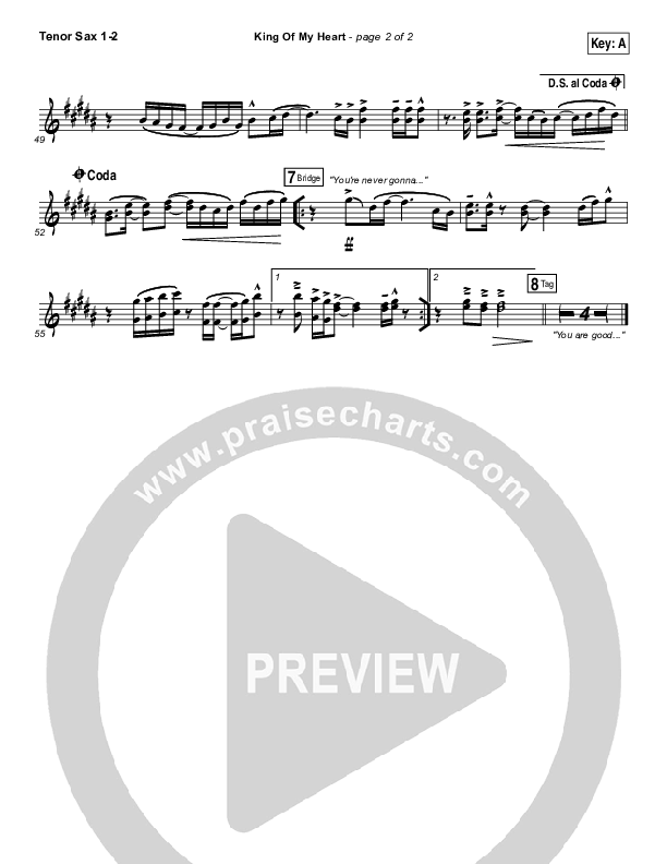King Of My Heart Tenor Sax 1/2 (Bethel Music)