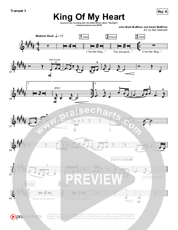 King Of My Heart Trumpet 3 (Bethel Music)