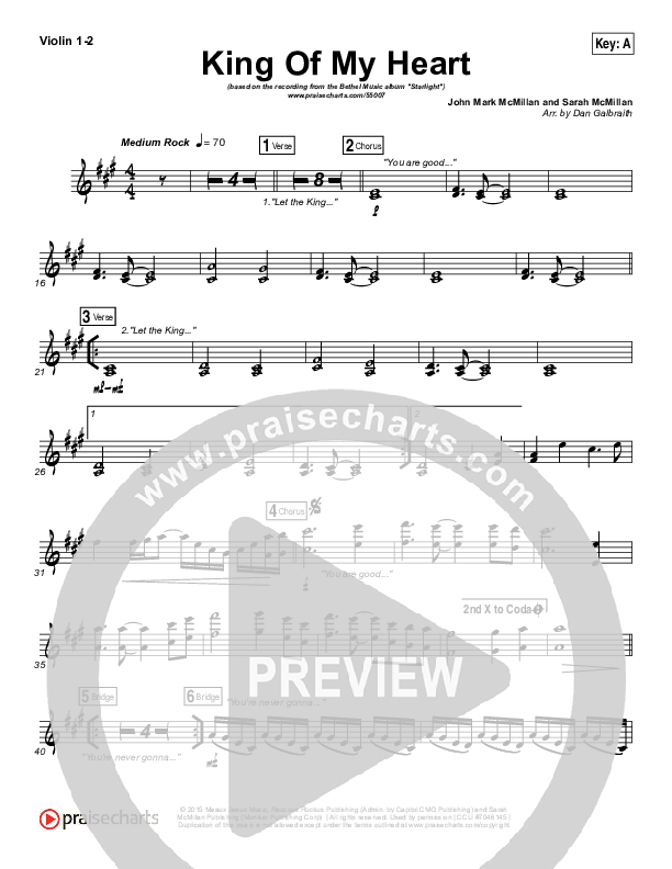 King Of My Heart Violin 1/2 (Bethel Music)