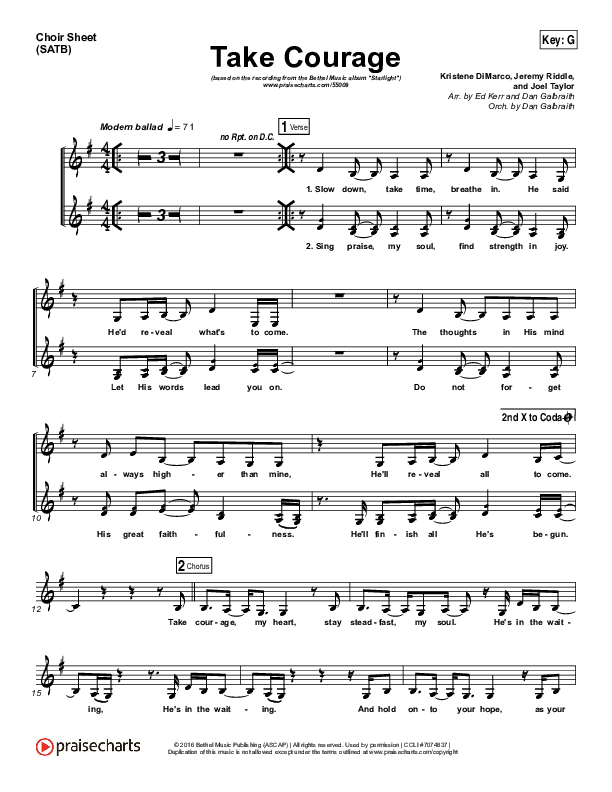Take Courage Choir Sheet (SATB) (Bethel Music)