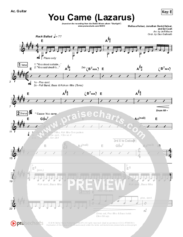 You Came (Lazarus) Acoustic Guitar (Bethel Music / Melissa Helser)