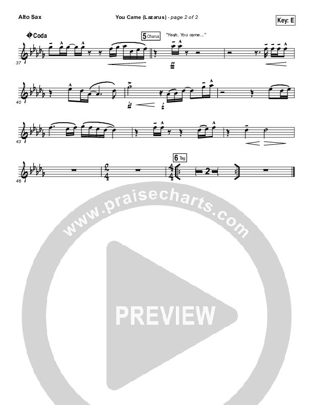 You Came (Lazarus) Alto Sax (Bethel Music / Melissa Helser)
