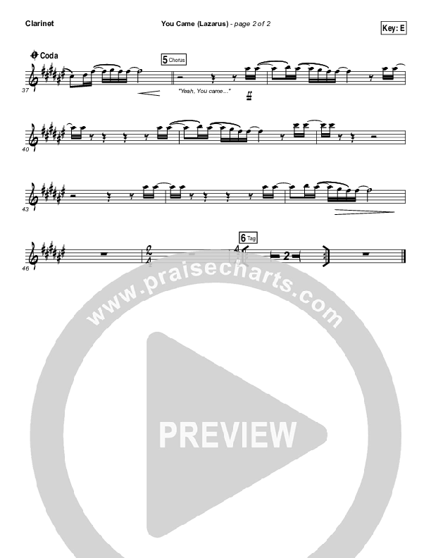You Came (Lazarus) Clarinet (Bethel Music / Melissa Helser)