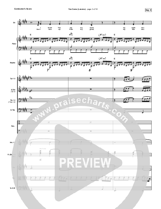 You Came (Lazarus) Conductor's Score (Bethel Music / Melissa Helser)