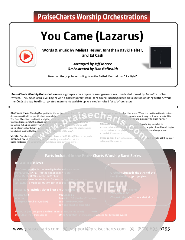 You Came (Lazarus) Orchestration (Bethel Music / Melissa Helser)