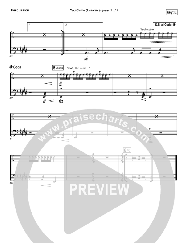 You Came (Lazarus) Percussion (Bethel Music / Melissa Helser)