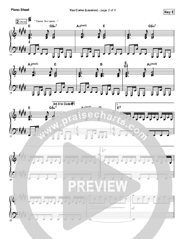 You Came (Lazarus) Piano Sheet (Bethel Music / Melissa Helser)