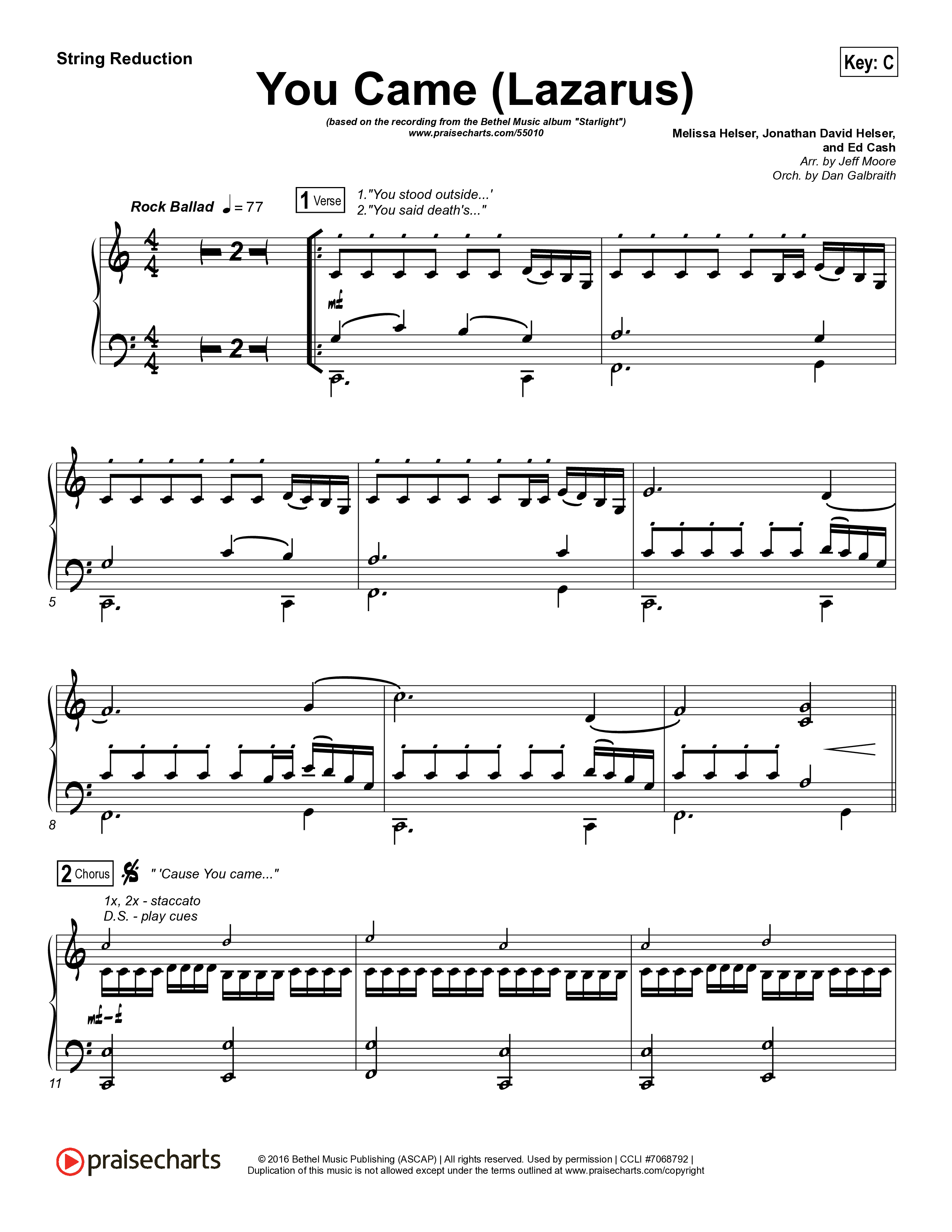 You Came (Lazarus) String Reduction (Bethel Music / Melissa Helser)