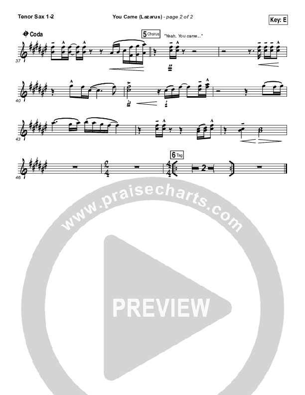 You Came (Lazarus) Tenor Sax 1/2 (Bethel Music / Melissa Helser)