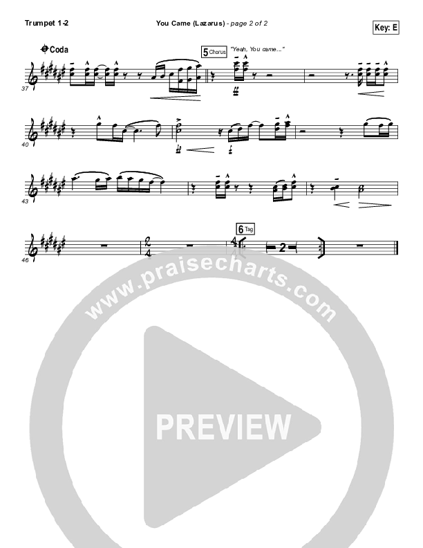 You Came (Lazarus) Trumpet 1,2 (Bethel Music / Melissa Helser)