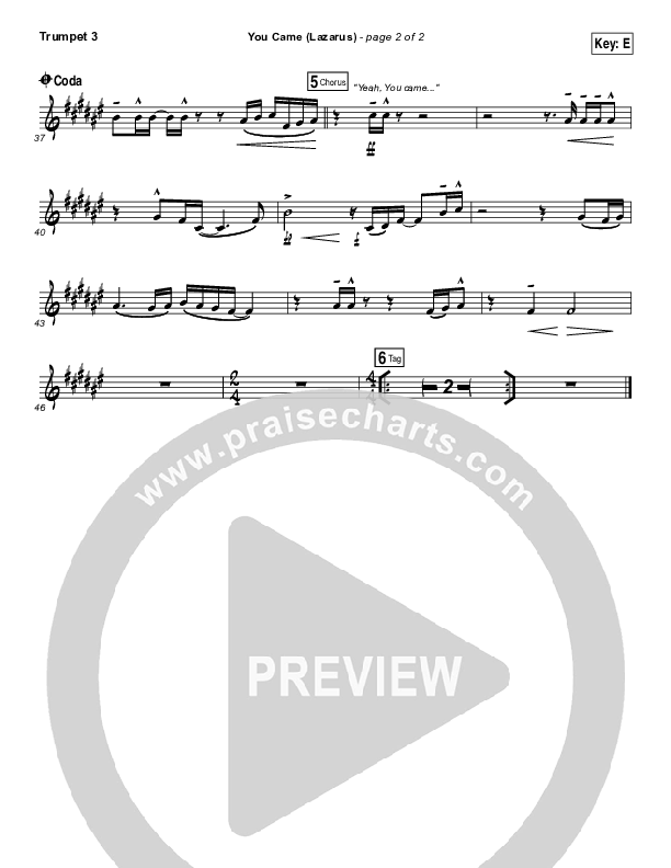 You Came (Lazarus) Trumpet 3 (Bethel Music / Melissa Helser)