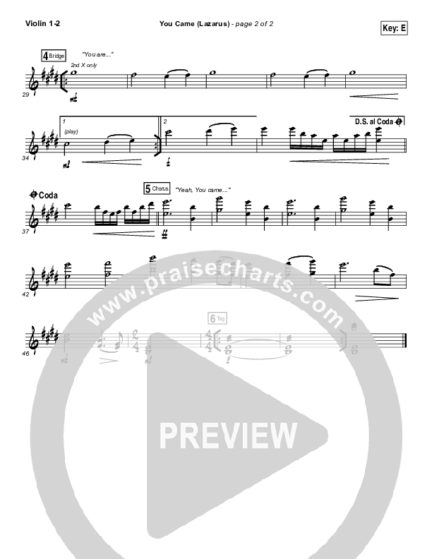 You Came (Lazarus) Violin 1/2 (Bethel Music / Melissa Helser)