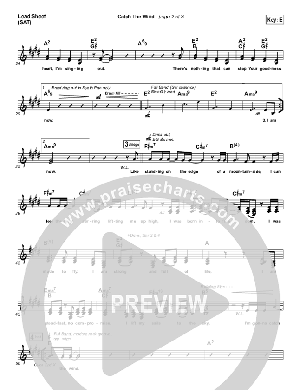 Catch The Wind Lead Sheet (SAT) (Bethel Music / Melissa Helser)