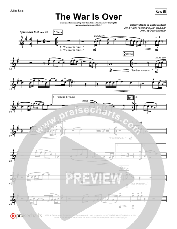 The War Is Over Alto Sax (Bethel Music)