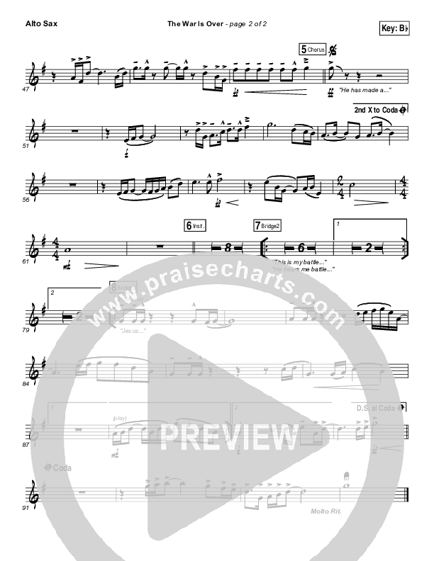 The War Is Over Alto Sax (Bethel Music)