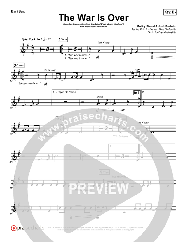 The War Is Over Bari Sax (Bethel Music)