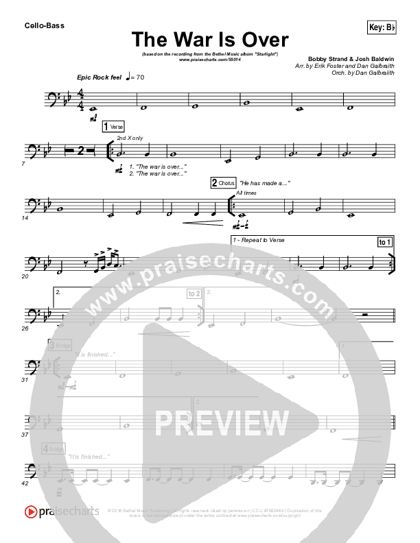 The War Is Over Cello/Bass (Bethel Music)