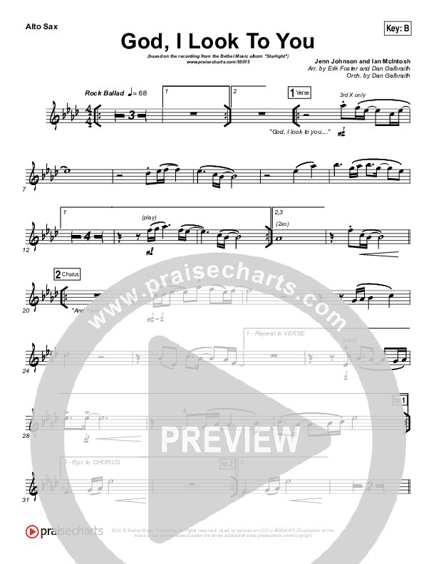 God I Look To You Alto Sax (Bethel Music / Francesca Battistelli)