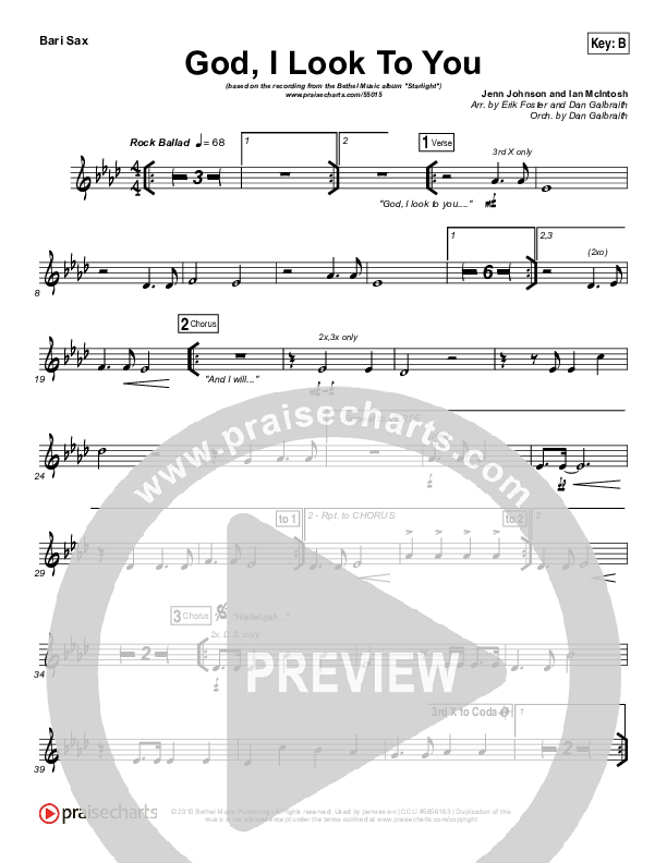 God I Look To You Bari Sax (Bethel Music / Francesca Battistelli)