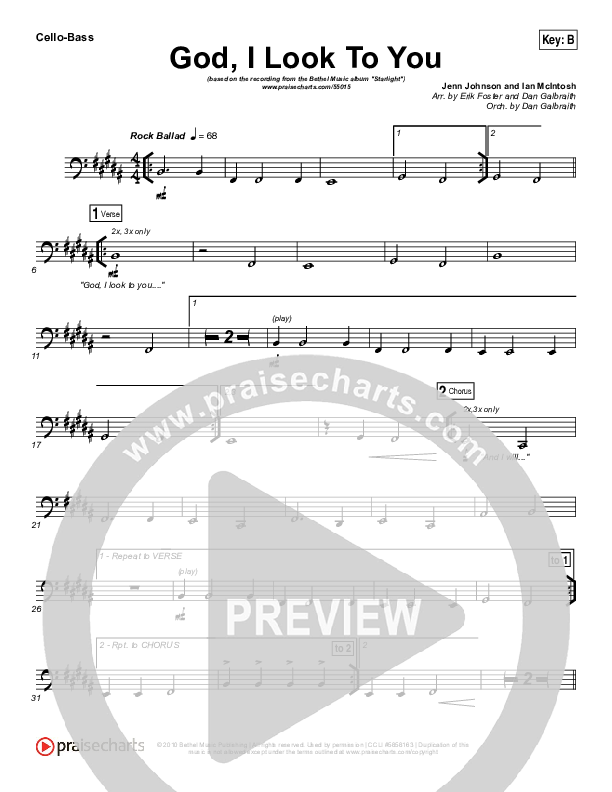 God I Look To You Cello/Bass (Bethel Music / Francesca Battistelli)
