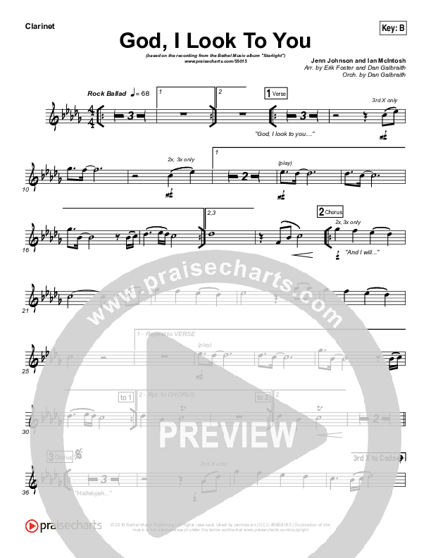 God I Look To You Clarinet (Bethel Music / Francesca Battistelli)