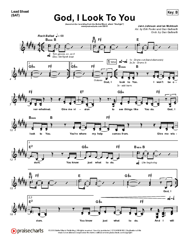 God I Look To You Lead Sheet (SAT) (Bethel Music / Francesca Battistelli)