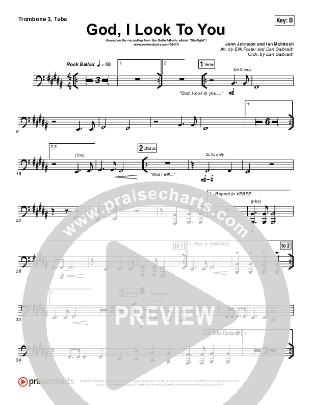 God I Look To You Trombone 3/Tuba (Bethel Music / Francesca Battistelli)