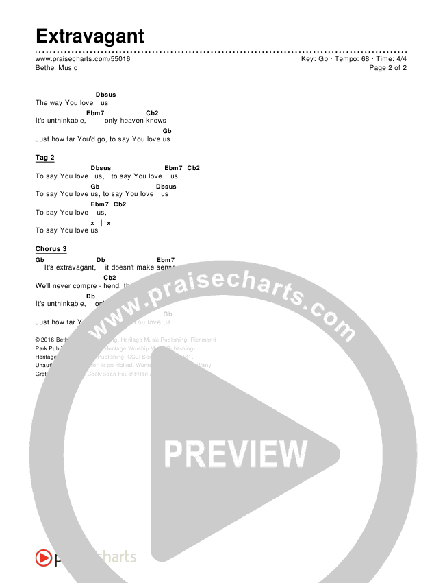 Extravagant Chords & Lyrics (Bethel Music)