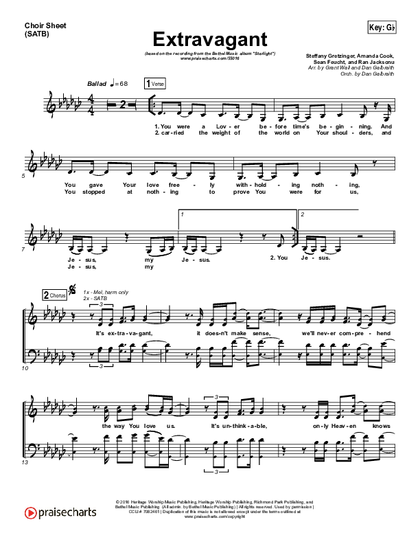 Extravagant Choir Sheet (SATB) (Bethel Music)