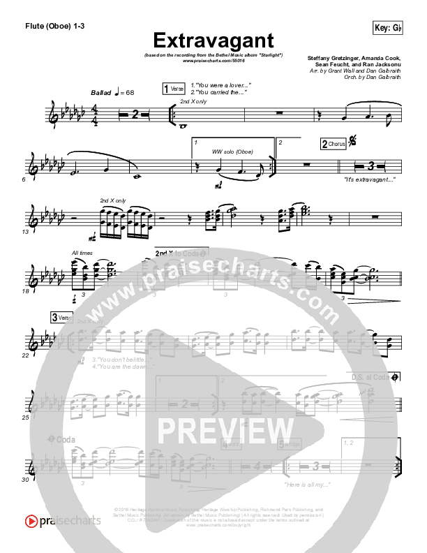 Extravagant Flute/Oboe 1/2/3 (Bethel Music)