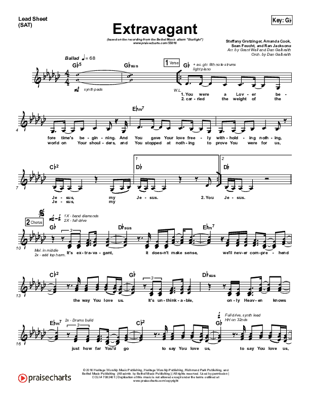 Extravagant Lead Sheet (SAT) (Bethel Music)